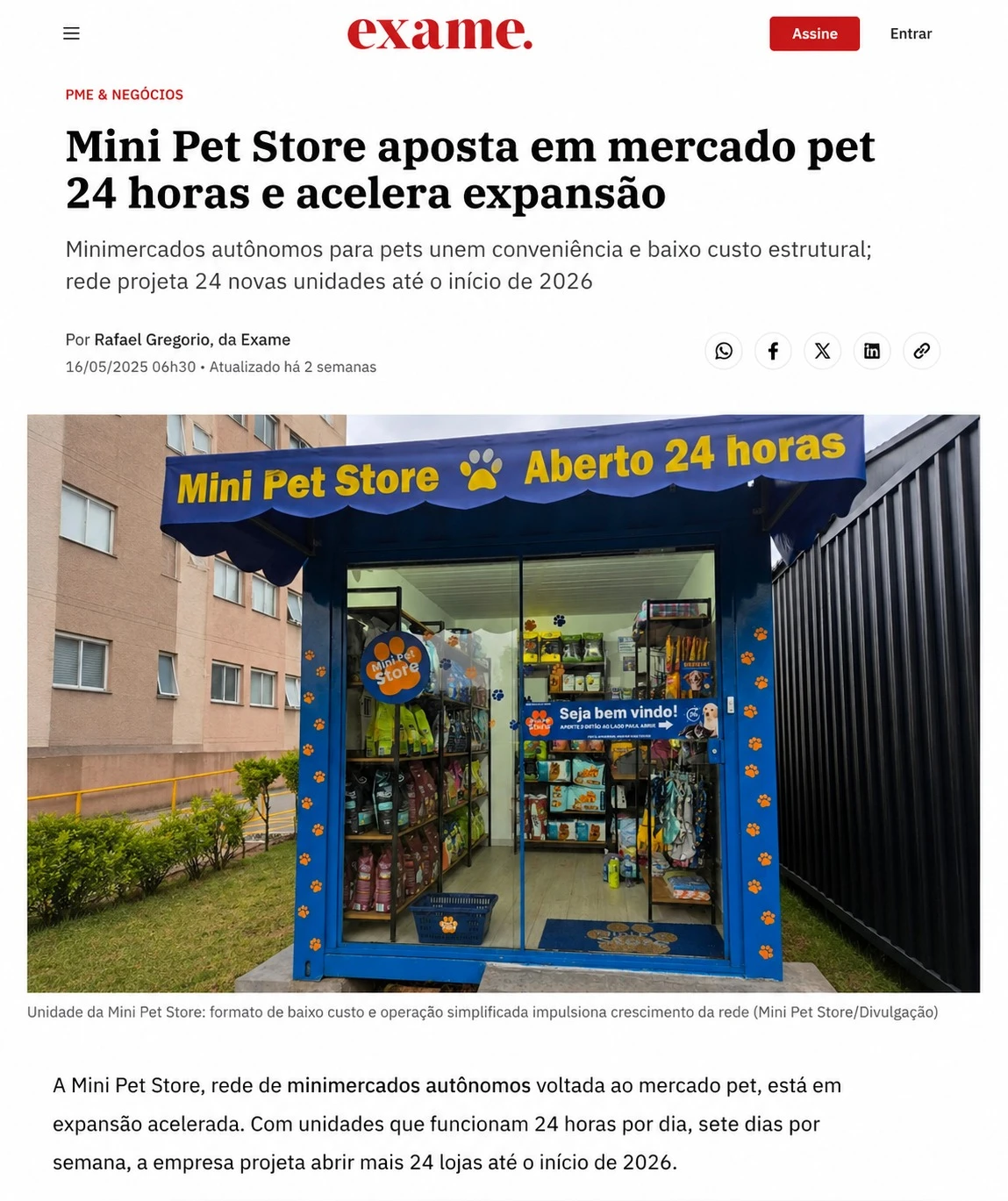 Matéria: Mini Pet Store aposta em mercado pet 24 horas e acelera expansão